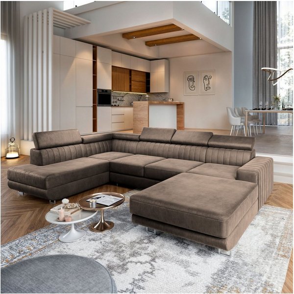 Masseno Ecksofa SIENA mit Schlaffunktion U-Form, Sofa mit Bettkasten