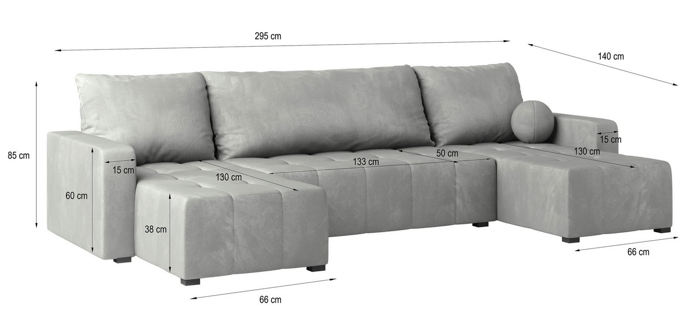 Masseno Ecksofa TOLARI mit Schlaffunktion U-Form, Sofa mit Bettkasten – Bild 5 von 5