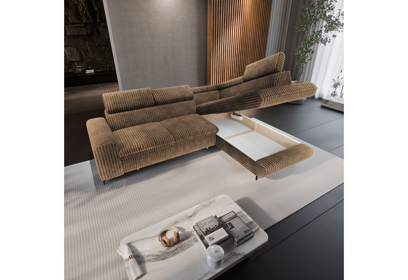 Masseno Ecksofa VELISS mit Schlaffunktion L-Form, Sofa mit Bettkasten – Bild 3 von 5