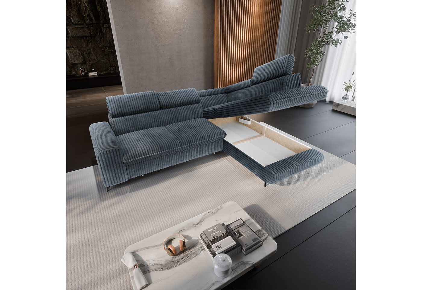 Masseno Ecksofa VELISS mit Schlaffunktion L-Form, Sofa mit Bettkasten – Bild 3 von 5