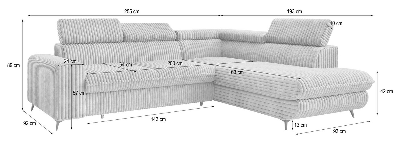 Masseno Ecksofa VELISS mit Schlaffunktion L-Form, Sofa mit Bettkasten – Bild 5 von 5
