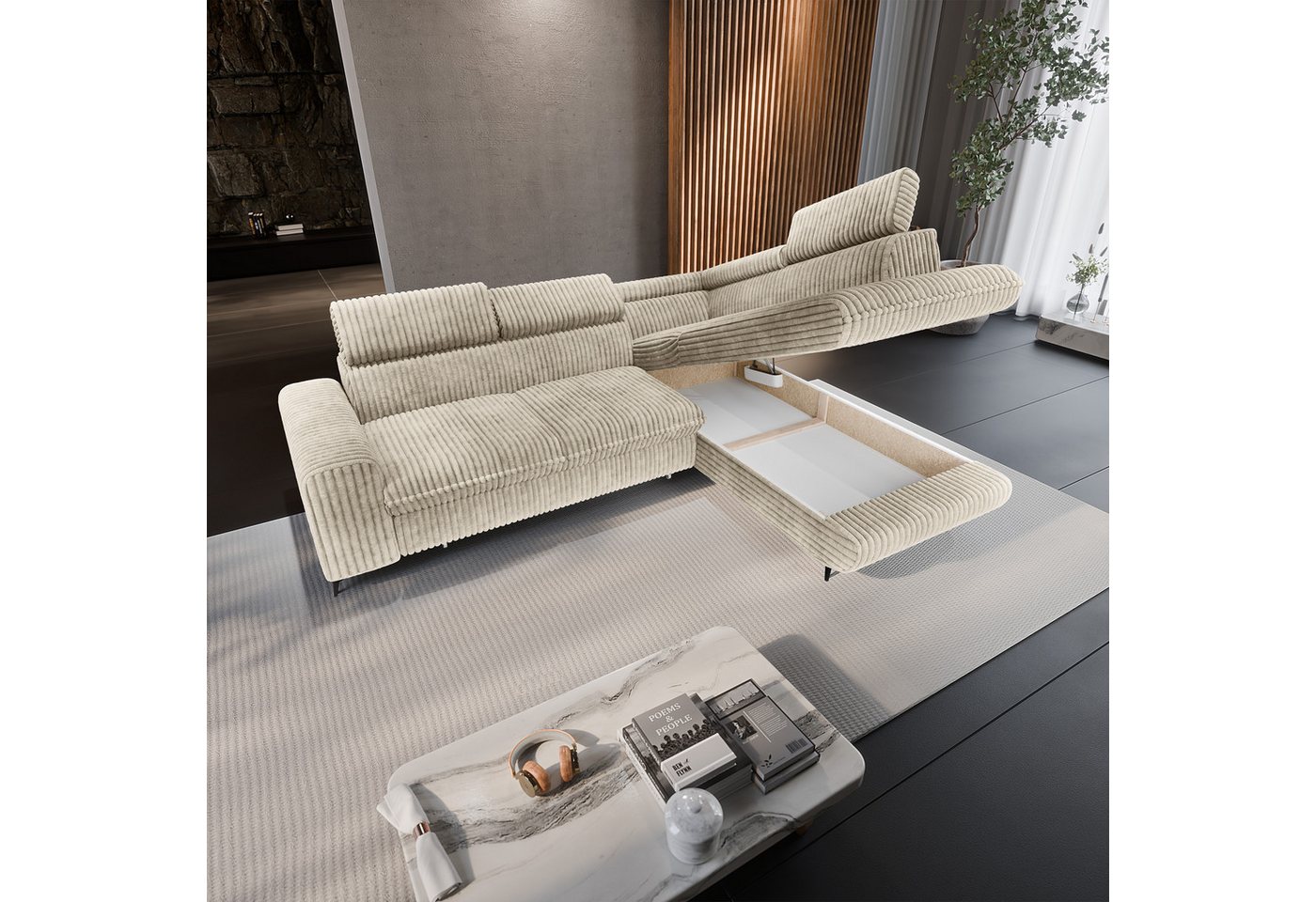 Masseno Ecksofa VELISS mit Schlaffunktion L-Form, Sofa mit Bettkasten – Bild 3 von 5