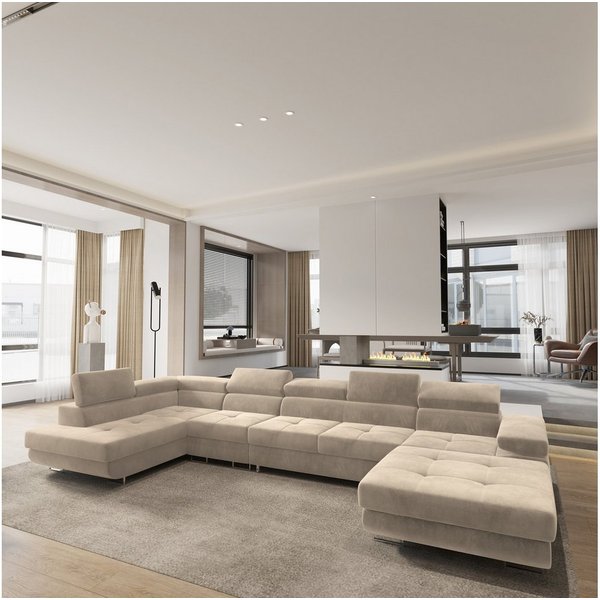 Masseno Ecksofa VELORA mit Schlaffunktion U-Form, Sofa mit Bettkasten