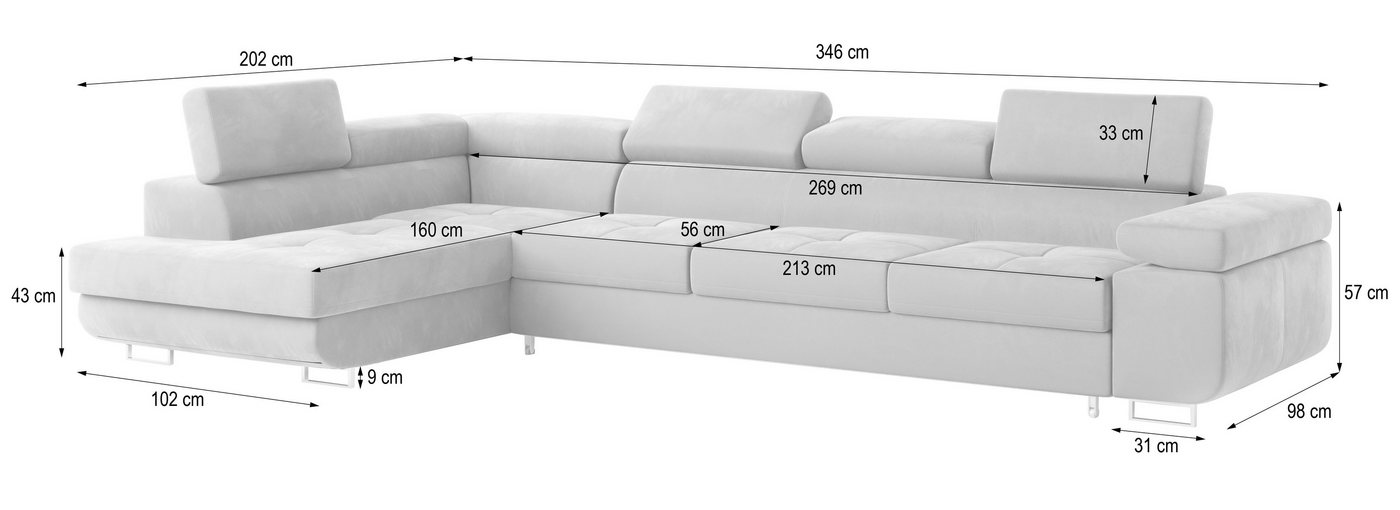 Masseno Ecksofa VICENTE mit Schlaffunktion L-Form, Sofa mit Bettkasten – Bild 5 von 5