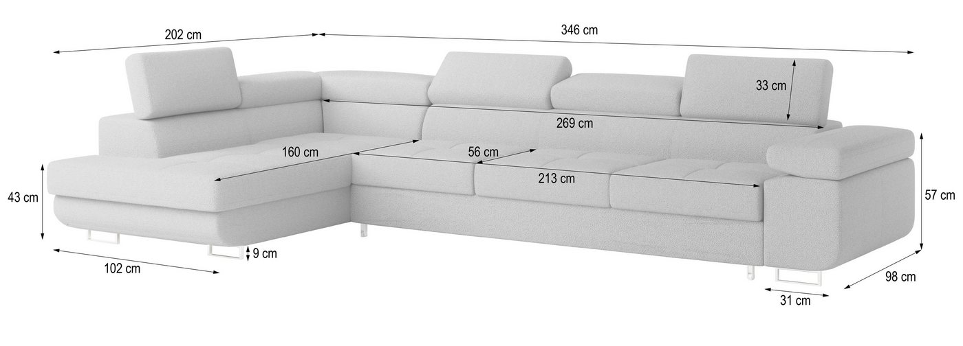 Masseno Ecksofa VICENTE mit Schlaffunktion L-Form, Sofa mit Bettkasten – Bild 5 von 5