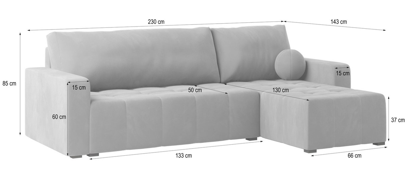 Masseno Ecksofa VOLIRA mit Schlaffunktion L-Form, Sofa mit Bettkasten – Bild 5 von 5