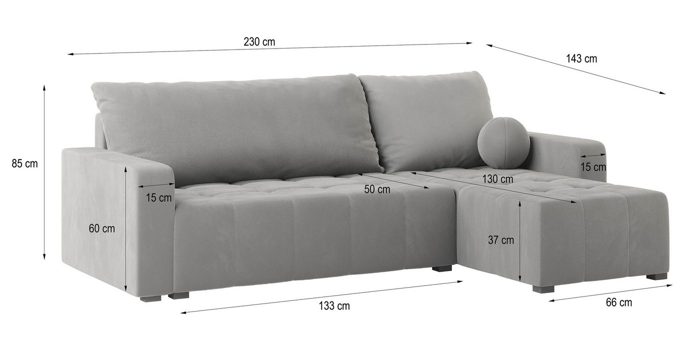 Masseno Ecksofa VOLIRA mit Schlaffunktion L-Form, Sofa mit Bettkasten – Bild 5 von 5
