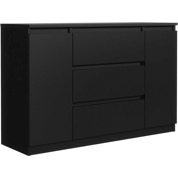 Masseno Kommode NUDO 120 cm Sideboard mit 3 Schubladen und 2 Türen Schwarz