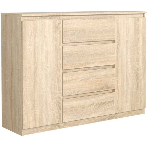 Masseno Kommode NUDO 120 cm Sideboard mit 4 Schubladen und 2 Türen Eiche Sonoma