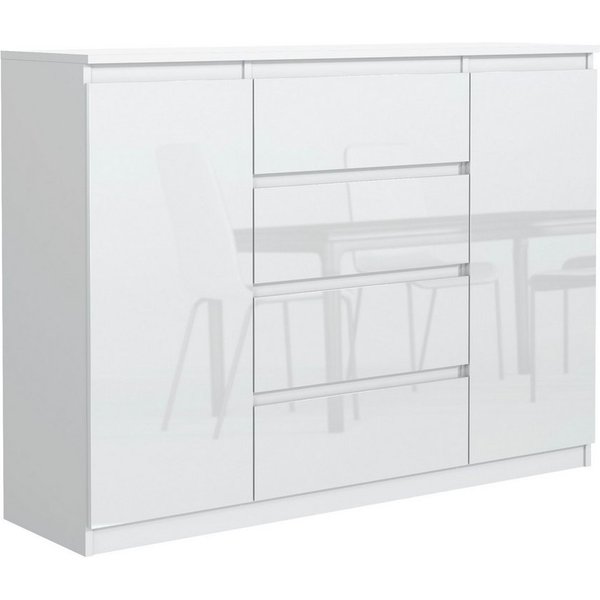 Masseno Kommode NUDO 120 cm Sideboard mit 4 Schubladen und 2 Türen Weiß