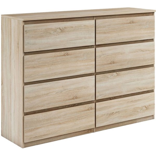 Masseno Kommode NUDO 120 cm Sideboard mit 8 Schubladen Eiche Sonoma