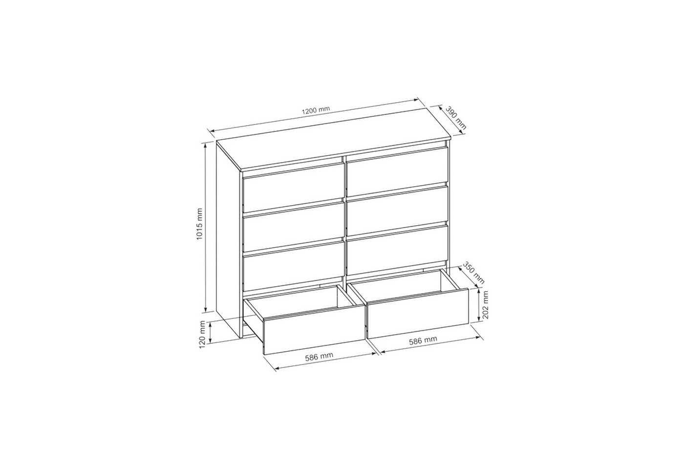 Masseno Kommode NUDO 120 cm Sideboard mit 8 Schubladen Eiche Sonoma – Bild 2 von 5