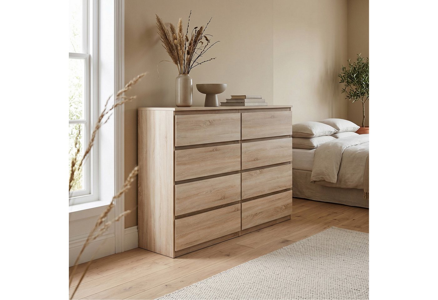 Masseno Kommode NUDO 120 cm Sideboard mit 8 Schubladen Eiche Sonoma – Bild 3 von 5