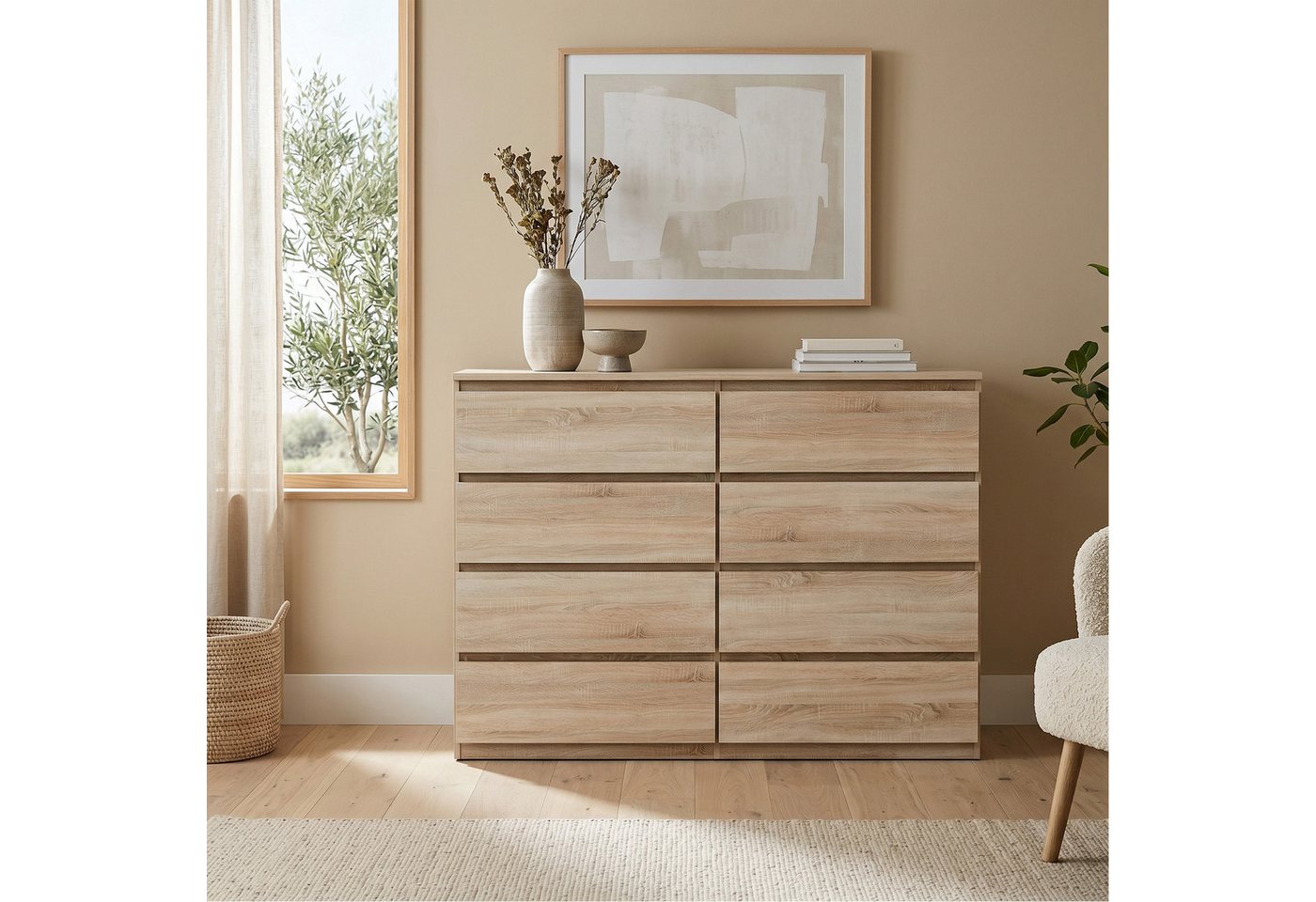 Masseno Kommode NUDO 120 cm Sideboard mit 8 Schubladen Eiche Sonoma – Bild 4 von 5