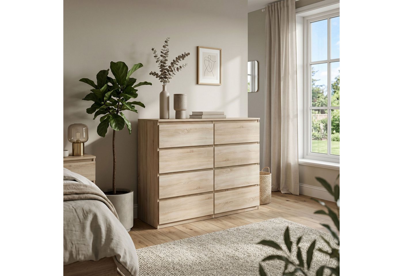 Masseno Kommode NUDO 120 cm Sideboard mit 8 Schubladen Eiche Sonoma – Bild 5 von 5