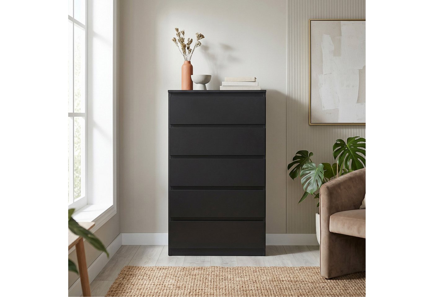 Masseno Kommode NUDO 70 cm Sideboard mit 5 Schubladen Schwarz – Bild 4 von 5