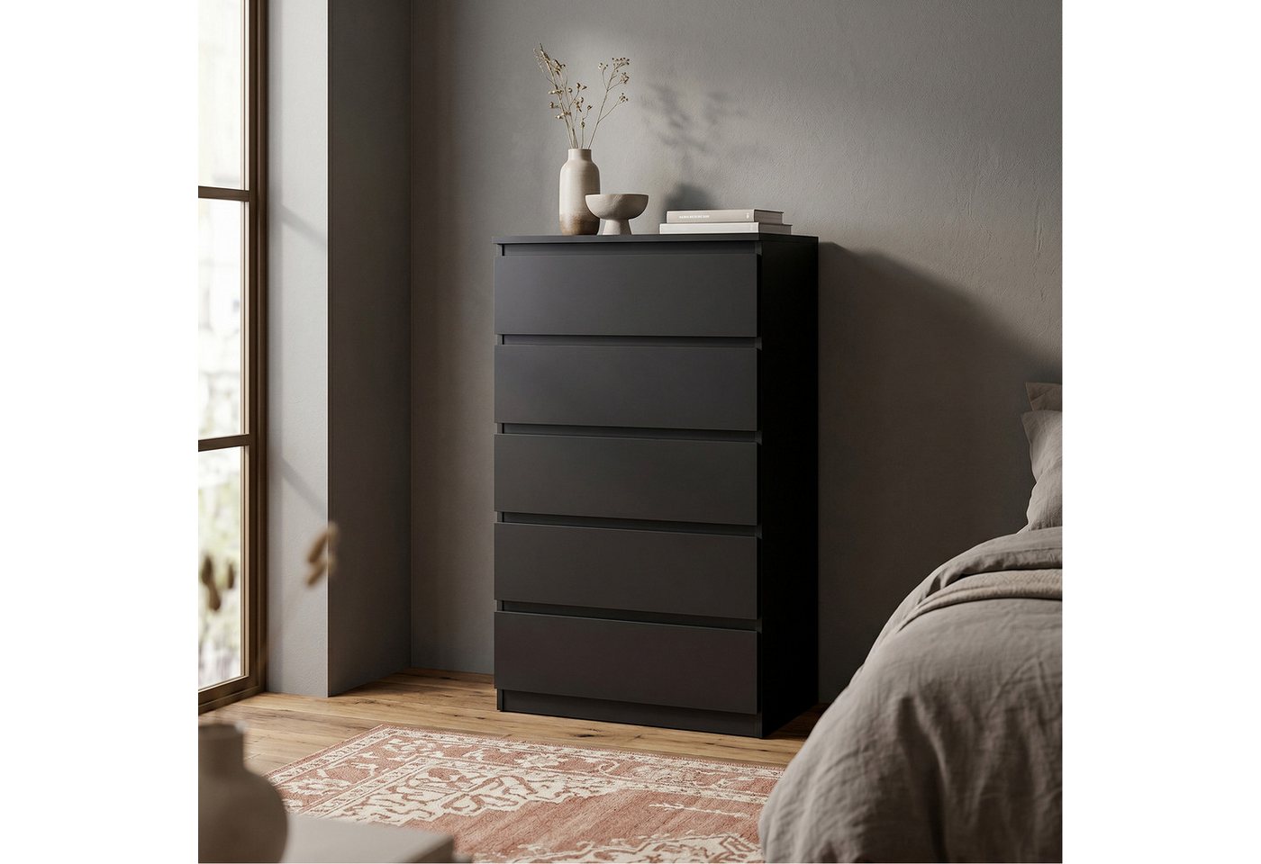 Masseno Kommode NUDO 70 cm Sideboard mit 5 Schubladen Schwarz – Bild 5 von 5