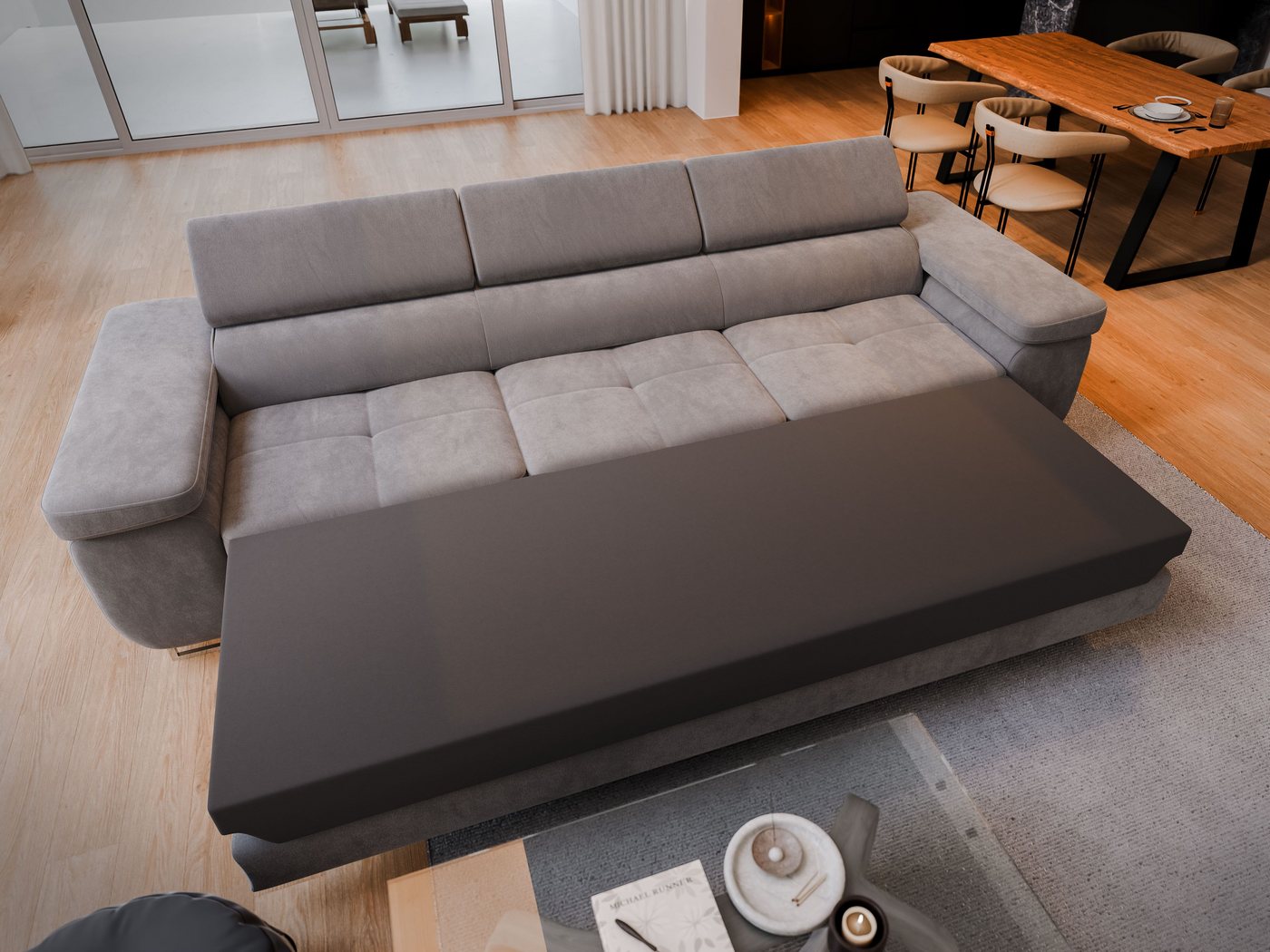 Masseno Sofa MOSINE mit Schlaffunktion, Schlafsofa, Couch mit Bettkasten – Bild 3 von 5