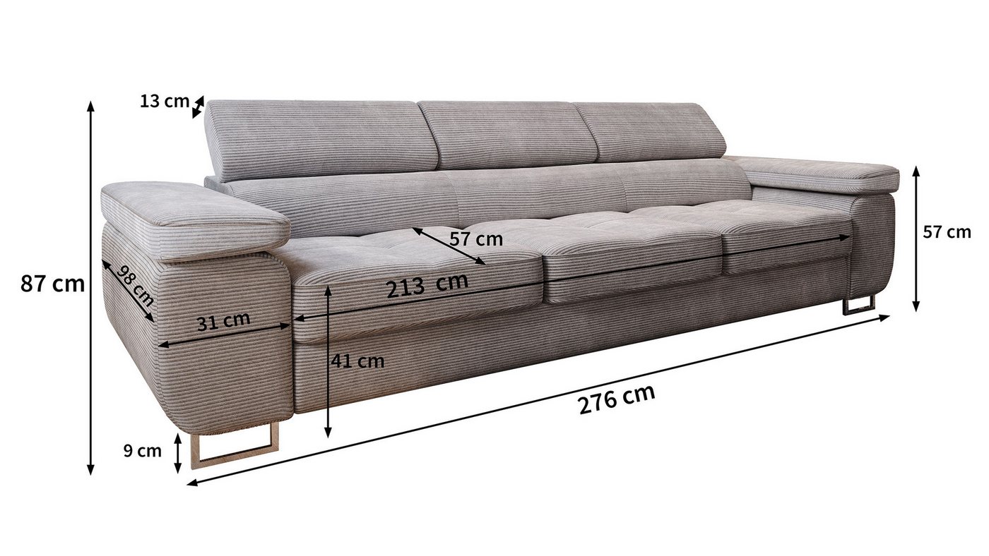 Masseno Sofa MOSINE mit Schlaffunktion, Schlafsofa, Couch mit Bettkasten – Bild 5 von 5