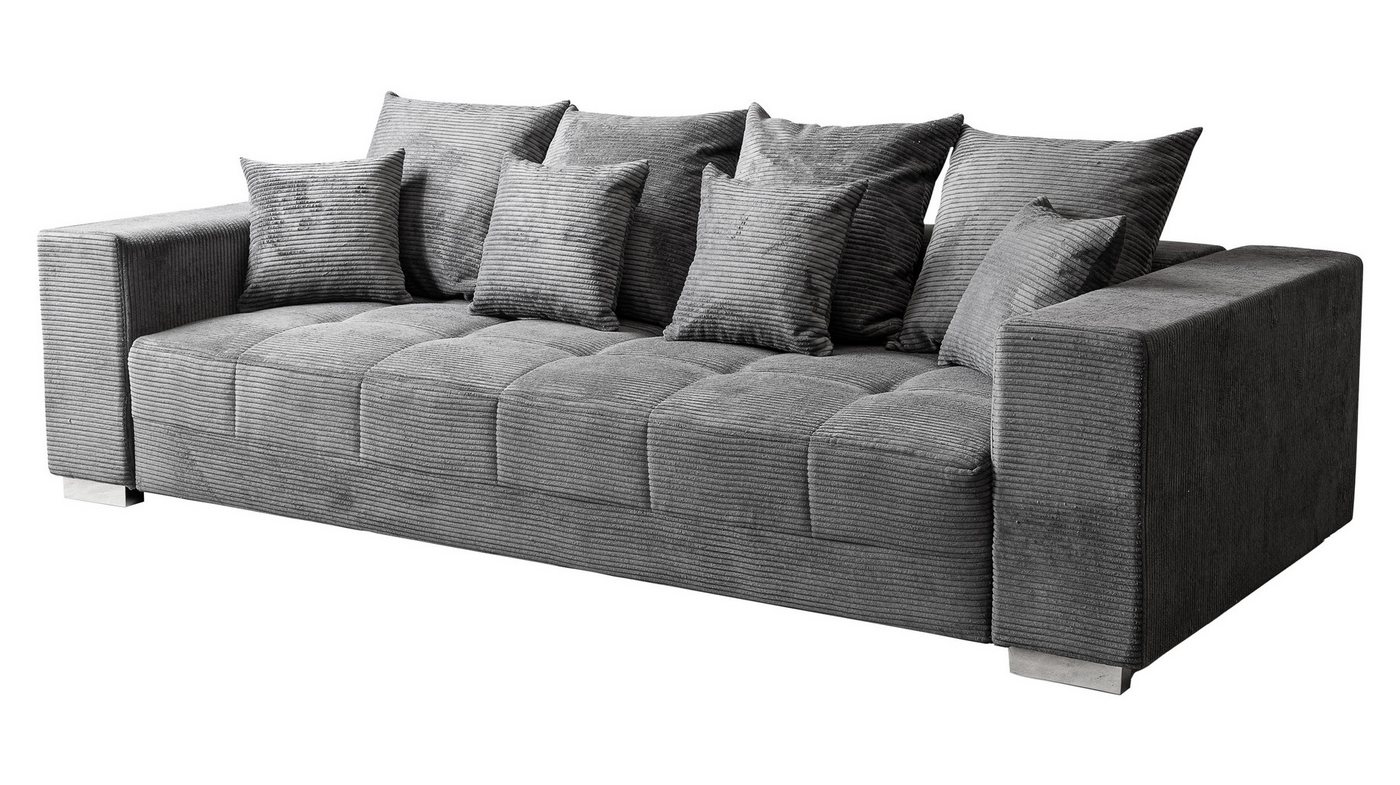 Massivart® Big-Sofa Cord grau oder beige 254 cm, Nosagunterfederung, 4-Sitzer »BORNEO«, Rücken echt bezogen • inkl. Kissen Set – Bild 2 von 5
