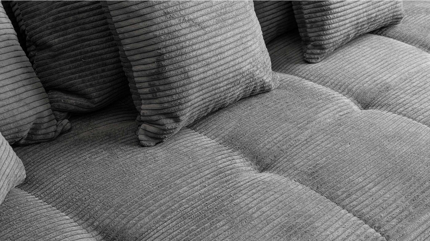 Massivart® Big-Sofa Cord grau oder beige 254 cm, Nosagunterfederung, 4-Sitzer »BORNEO«, Rücken echt bezogen • inkl. Kissen Set – Bild 3 von 5