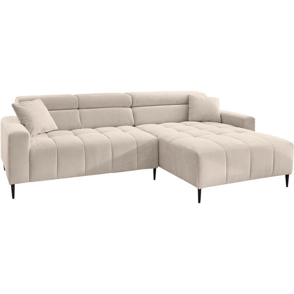 Massivart® Ecksofa Cord 256 cm / Cordsofa / Sitztiefen- & Kopfteilverstellung / SIMPLE, Nosagfederung · frei im Raum stellbar