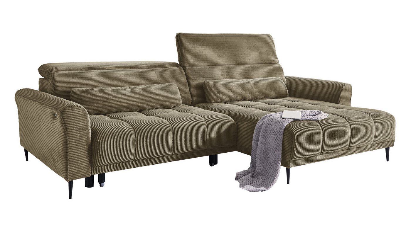 Massivart® Ecksofa Cord 277 cm / Cordsofa LOGAN / Sitztiefenverstellung / Nosagfederung, Kopfteilverstellung · Rücken echt bezogen · 2 Nierenkissen – Bild 2 von 5