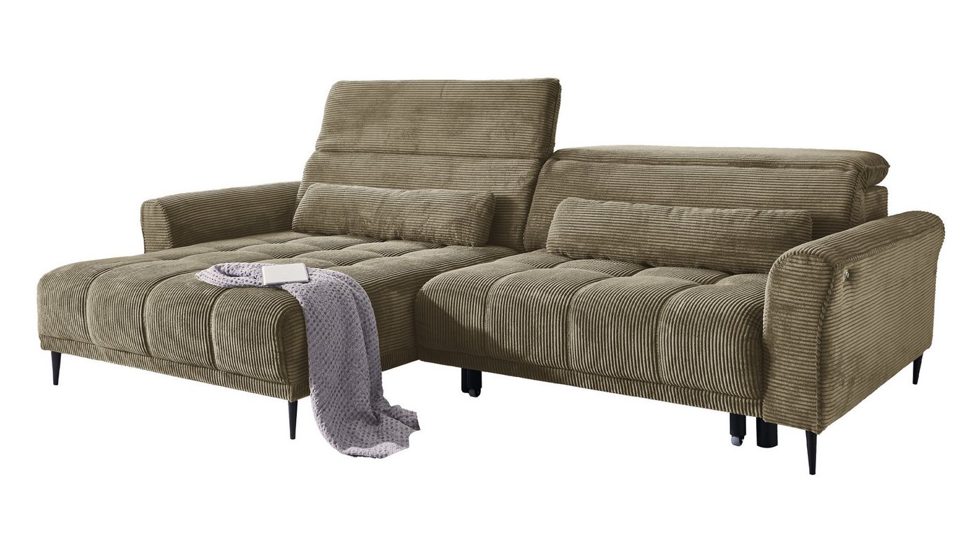 Massivart® Ecksofa Cord 277 cm / Cordsofa LOGAN / Sitztiefenverstellung / Nosagfederung, Kopfteilverstellung · Rücken echt bezogen · 2 Nierenkissen – Bild 2 von 5