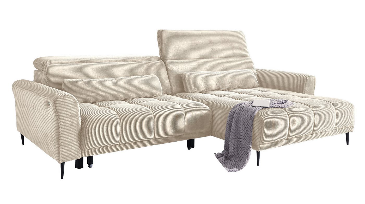Massivart® Ecksofa Cord 277 cm / Cordsofa LOGAN / Sitztiefenverstellung / Nosagfederung, Kopfteilverstellung · Rücken echt bezogen · 2 Nierenkissen – Bild 2 von 5