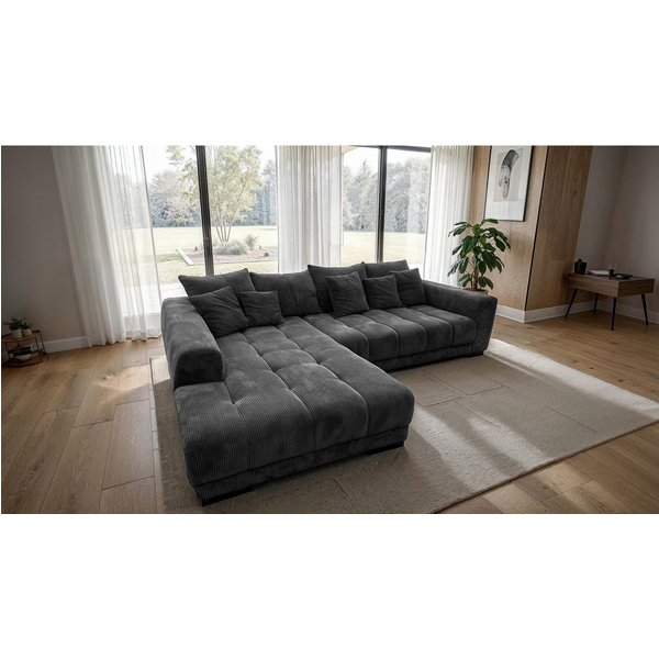 Massivart® Ecksofa Cord 300x215 cm / Nosagfederung / L-Form Cordsofa / ARTEMIS, inkl. Kissen-Set · frei im Raum stellbar