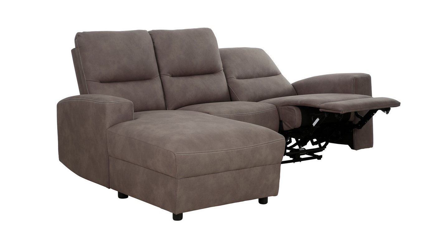 Massivart® Ecksofa Microfaser braun 216x156 cm / Relaxfunktion & USB / Palina, Federkern, Stauraum, Ottomane links, Kontrastnaht – Bild 3 von 5
