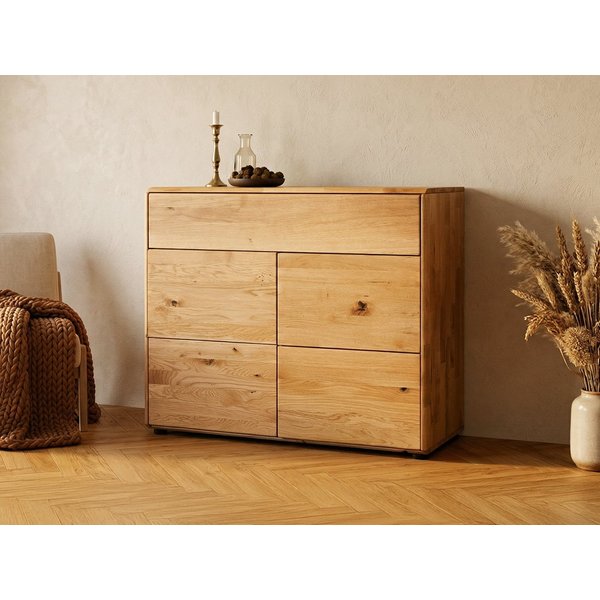 Massivart® Kommode 100 cm Breite 1 Schublade Wildeiche massiv geölt »SKOV«, Massivholz · 2 Drehtüren · 1 Einlegeboden · viel Stauraum