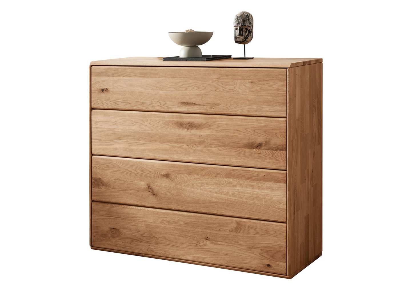 Massivart® Kommode 100 cm Breite 4 Schubladen Wildeiche massiv geölt »SKOV«, Massivholz · griffloses Design · Tip-on-Funktion · viel Stauraum – Bild 2 von 5