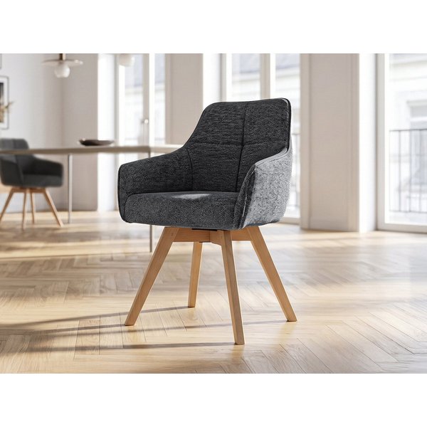 Massivart® Polsterstuhl 360 Grad drehbar, Esszimmerstuhl mit Armlehnen, Webstoff, »LIPARI«, Sitz fest gepolstert • Federkorb • Gestell Eiche farbig • BOHO Stil