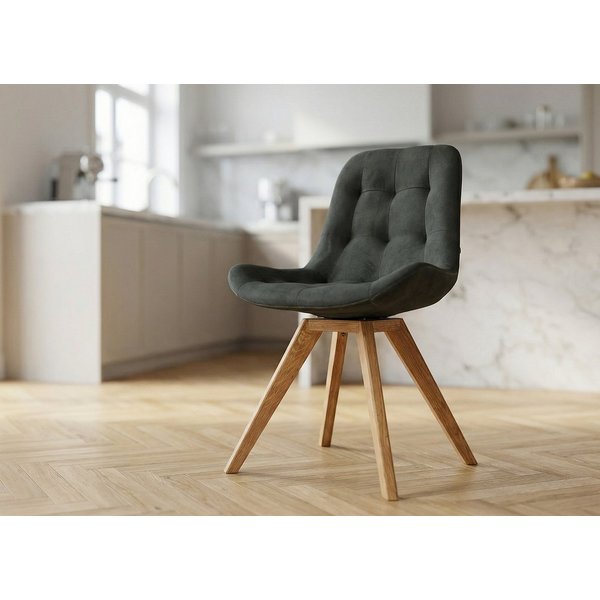Massivart® Polsterstuhl anthrazit, Massivholz Wildeiche, Microfaser »Belfast«, Schalenstuhl im Scandi-Look mit Steppung