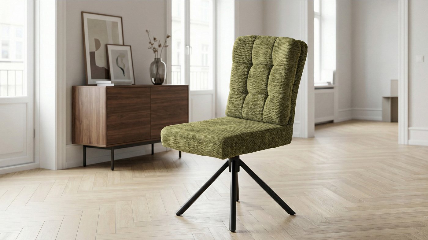 Massivart® Polsterstuhl drehbar, Esszimmerstuhl mit Wippfunktion und Taschenfederkern, »Hedia«, Chenille-Optik · Metallgestell schwarz · mit Nivellierung – Bild 3 von 5