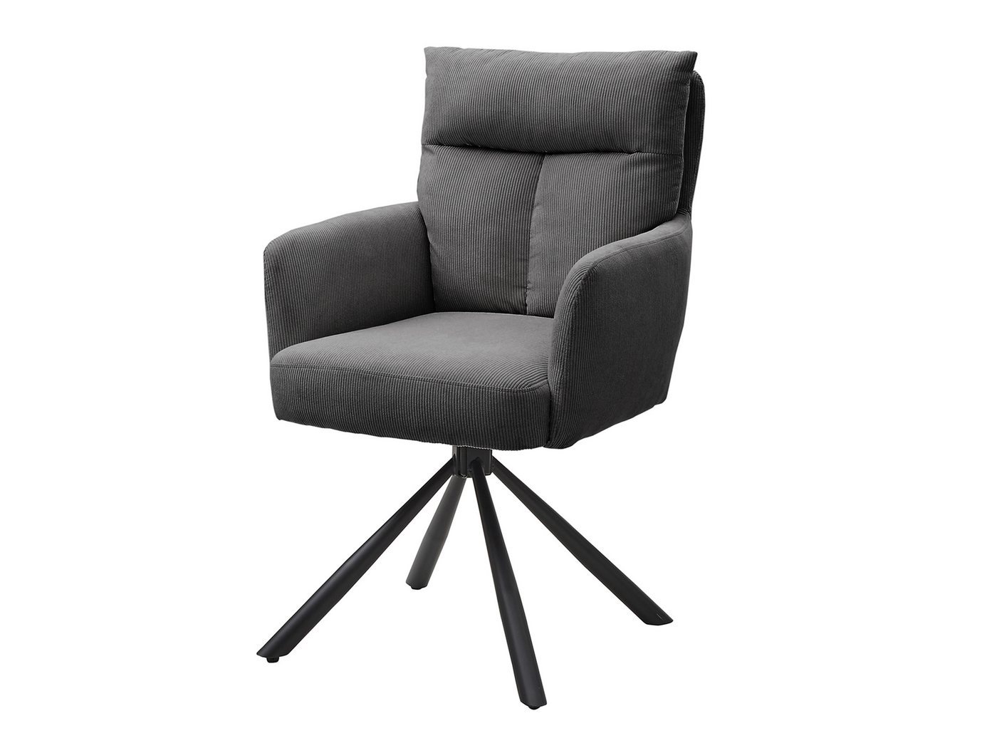 Massivart® Polsterstuhl drehbar, Esszimmerstuhl mit Armlehne, Cord »SOFIA«, Federkern · 180 Grad drehbar · Nivellierung · Metallgestell schwarz – Bild 2 von 5