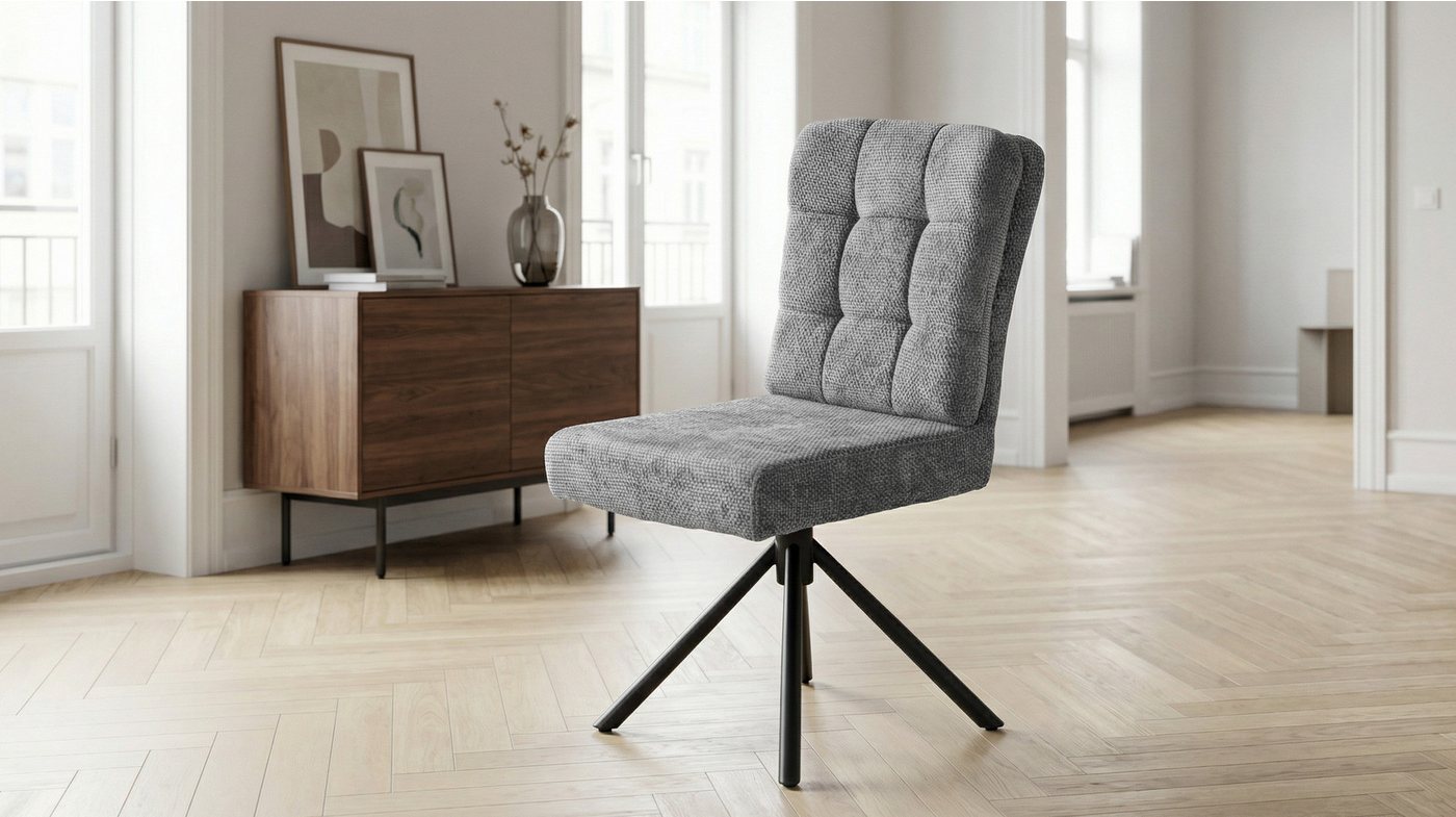 Massivart® Polsterstuhl drehbar, Esszimmerstuhl mit Wippfunktion und Taschenfederkern, »Hedia«, Chenille-Optik · Metallgestell schwarz · mit Nivellierung – Bild 3 von 5