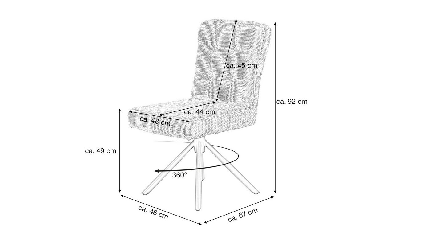 Massivart® Polsterstuhl drehbar, Esszimmerstuhl mit Wippfunktion und Taschenfederkern, »Hedia«, Chenille-Optik · Metallgestell schwarz · mit Nivellierung – Bild 5 von 5