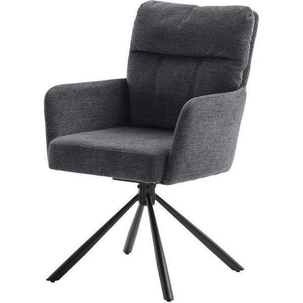 Massivart® Polsterstuhl drehbar, Esszimmerstuhl mit Taschenfederkern, Chenille-Optik, »UTICA«, Armlehnen · Metallgestell matt schwarz · Rückholfunktion