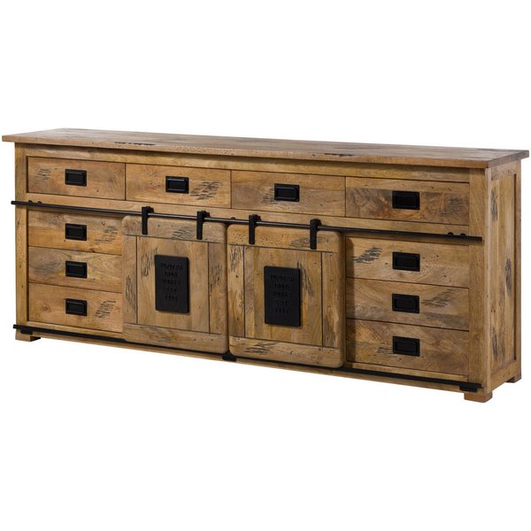 Massivmoebel24 Sideboard RAILWAY Mango Massivholz natur (Massivholz montiert 117 kg RAILWAY #192), Mango 220x45x90 (BxTxH) natur lackiert