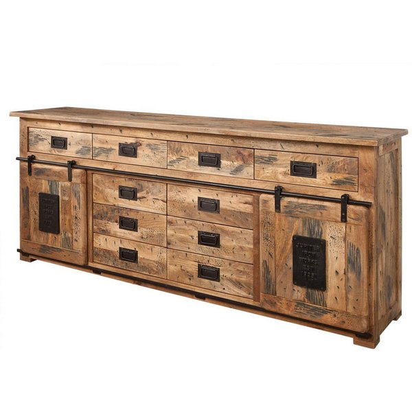 Massivmoebel24 Sideboard RAILWAY Mango Massivholz natur (Massivholz montiert 108 kg RAILWAY #122), Mango 200x45x90 (BxTxH) natur lackiert