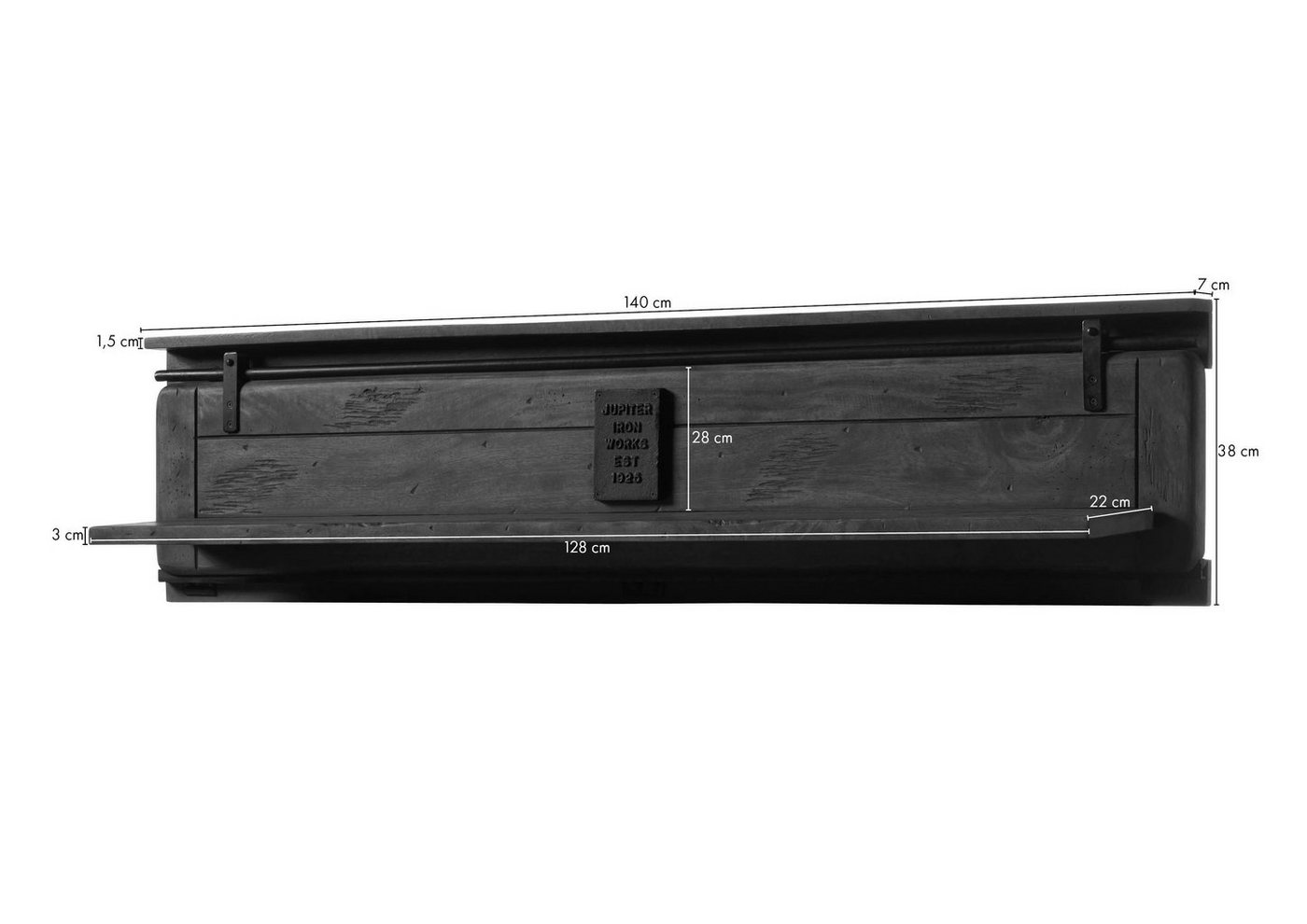 Massivmoebel24 Wandregal RAILWAY, 1-tlg., Mango 140x25x38 natur lackiert RAILWAY #189 – Bild 5 von 5