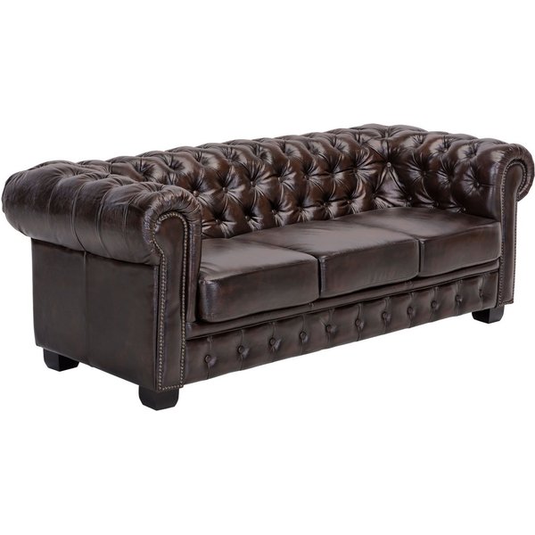 massivum Chesterfield-Sofa 3-Sitzer Echtleder braun