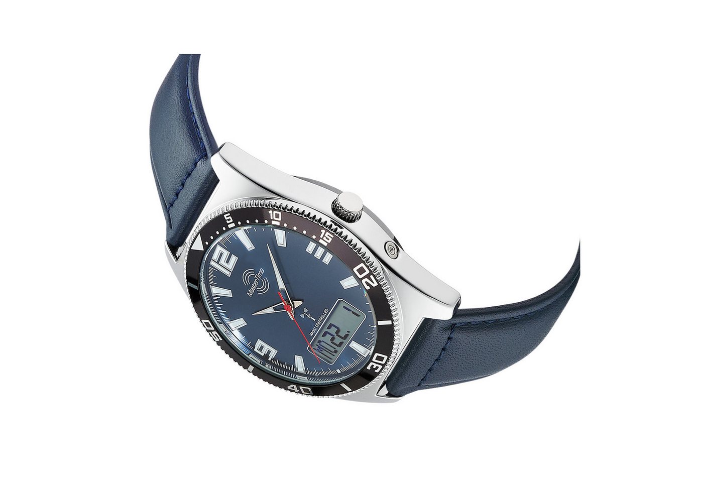 MASTER TIME Funkchronograph MTGA-10971-32L, Quarzuhr, Armbanduhr, Herrenuhr, Lederarmband, analog, digital – Bild 2 von 3
