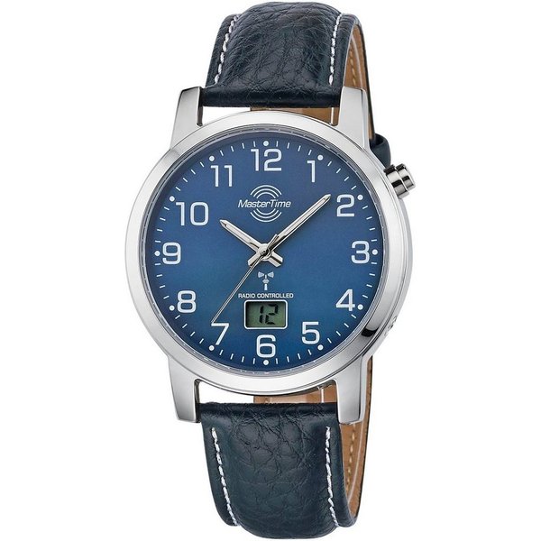MASTER TIME Funkuhr Basic MTGA-10493-32L, Armbanduhr, Quarzuhr, Herrenuhr, Datum, Leuchtzeiger, Lederarmband