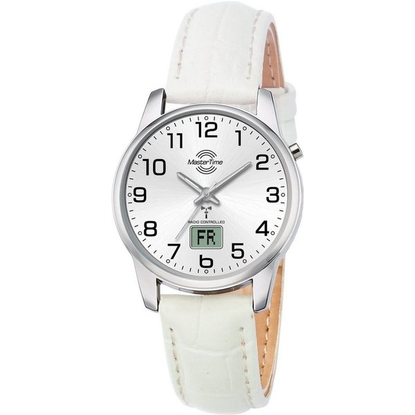 MASTER TIME Funkuhr Basic MTLA-10798-42L, Armbanduhr, Damenuhr, Datum, Leuchtzeiger, Lederarmband