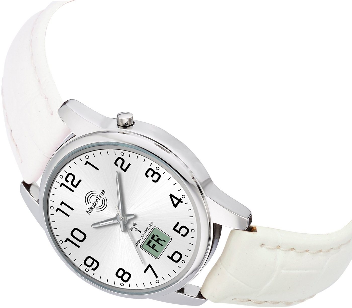 MASTER TIME Funkuhr Basic MTLA-10798-42L, Armbanduhr, Damenuhr, Datum, Leuchtzeiger, Lederarmband – Bild 2 von 3