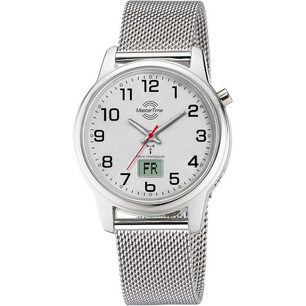 MASTER TIME Funkuhr MTLA-101001-42M, Damenuhr Funk Lady Line Mesh Silberfarben