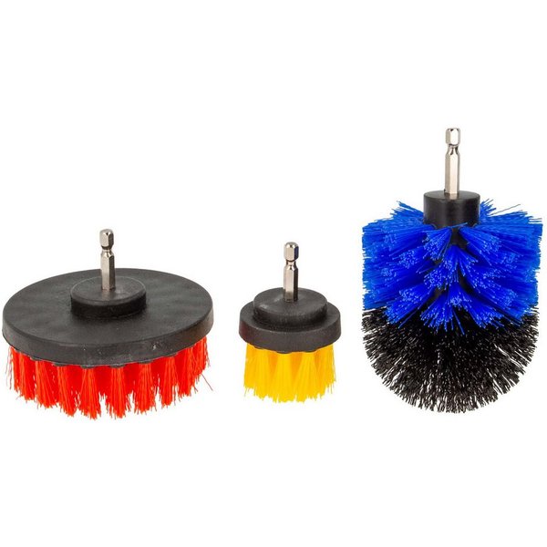 MASTERPROOF PROFESIONAL Reinigungsbürsten-Set Bürstenaufsatz, 3-teilig, mit Sechskantaufnahme - für Bohrmaschine